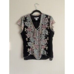 VTG 90s 2000s Y2K‎ Nine West Silk Top Womens Large 14 Floral Boho Chic Festival